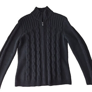 Amber Sun Cable Knit Cardigan Sweater S Zip Black Minimalist Capsule Oversize‎